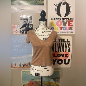 American Eagle Brown Waffle Knit Cross Over T-Shirt